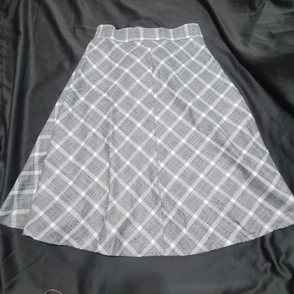 New Alcea Rosa High Waist Plaid Midi Skirt~A-Line~Dark Gray~Large - Picture 3 of 11